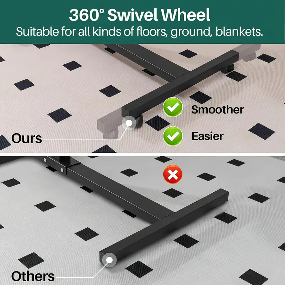 Mobile Height Adjustable Rotatable Bedside Table with Wheels