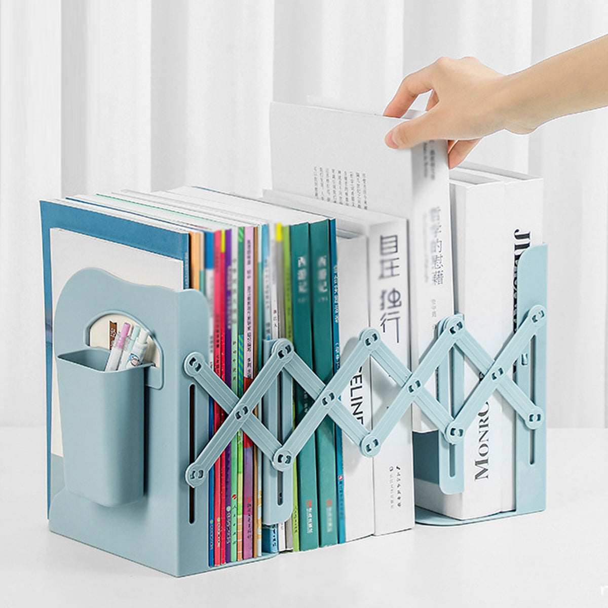 Retractable Book Stand Desk Organizer with Pen Holder