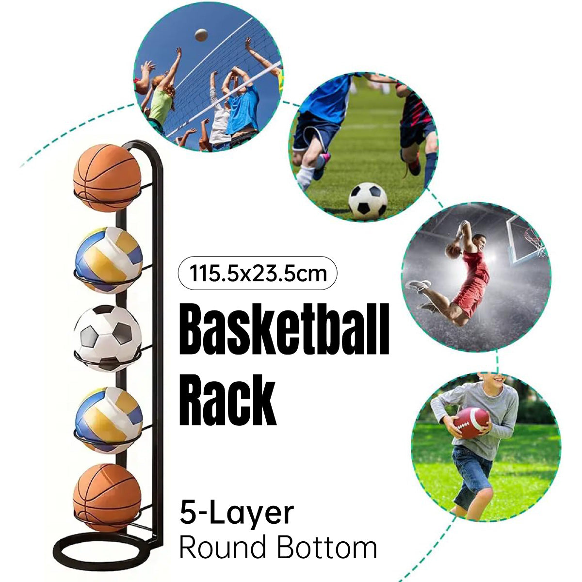 5 Tier Basketball Storage Rack Sports Ball Stand