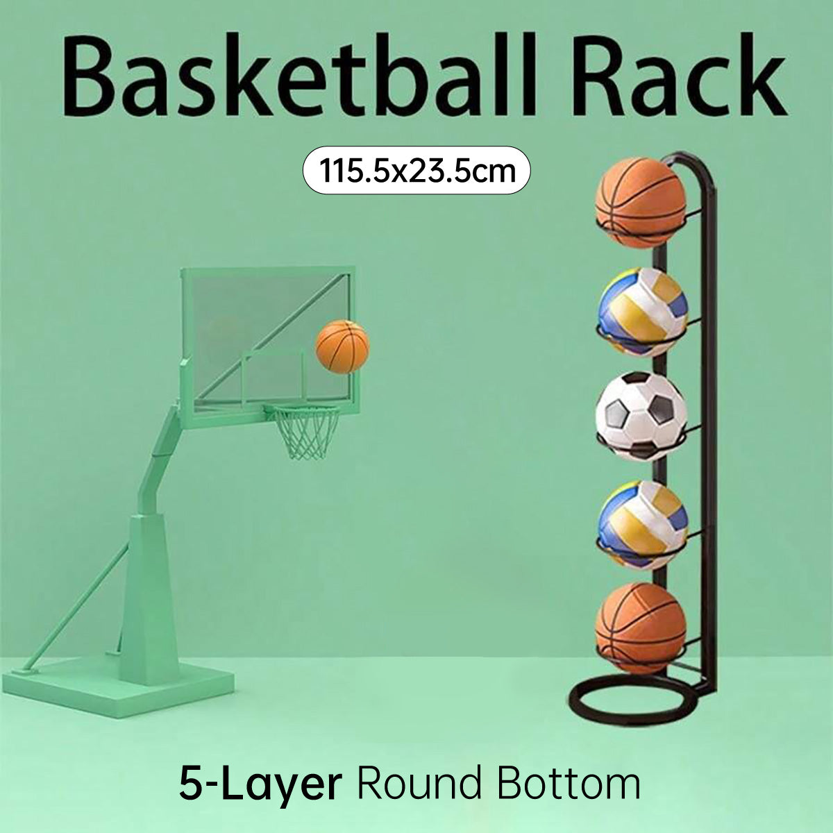 5 Tier Basketball Storage Rack Sports Ball Stand