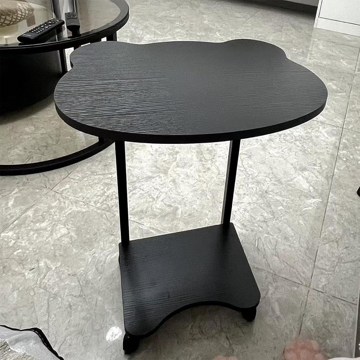 Black Mobile Side Table with Wheels Two Tier Storage Design