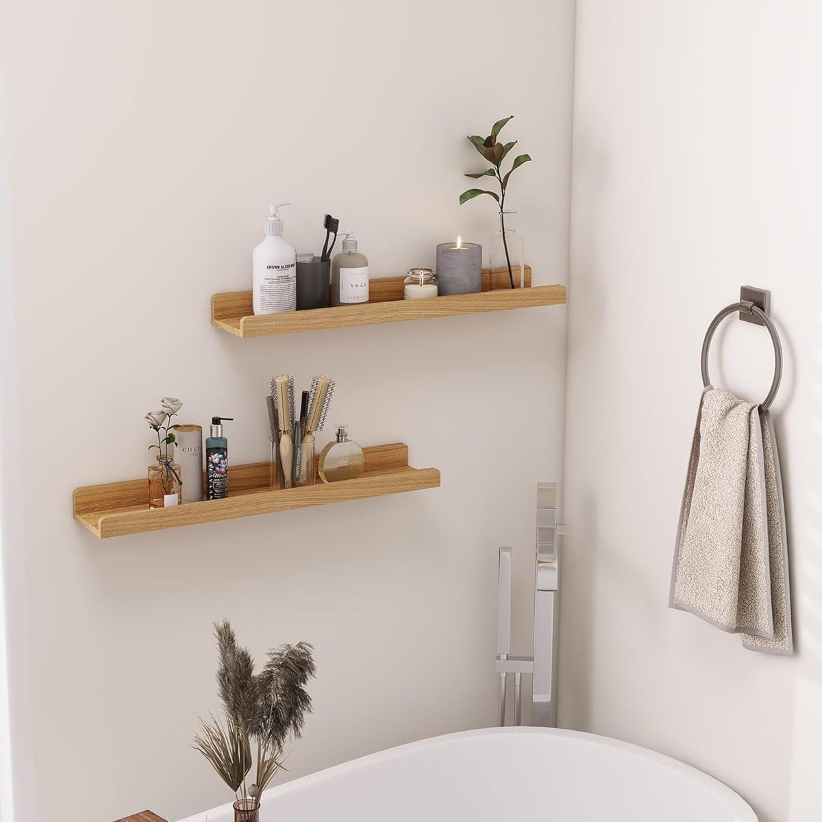 Wall Mounted Floating Wood Storage Shelf for Home Organization