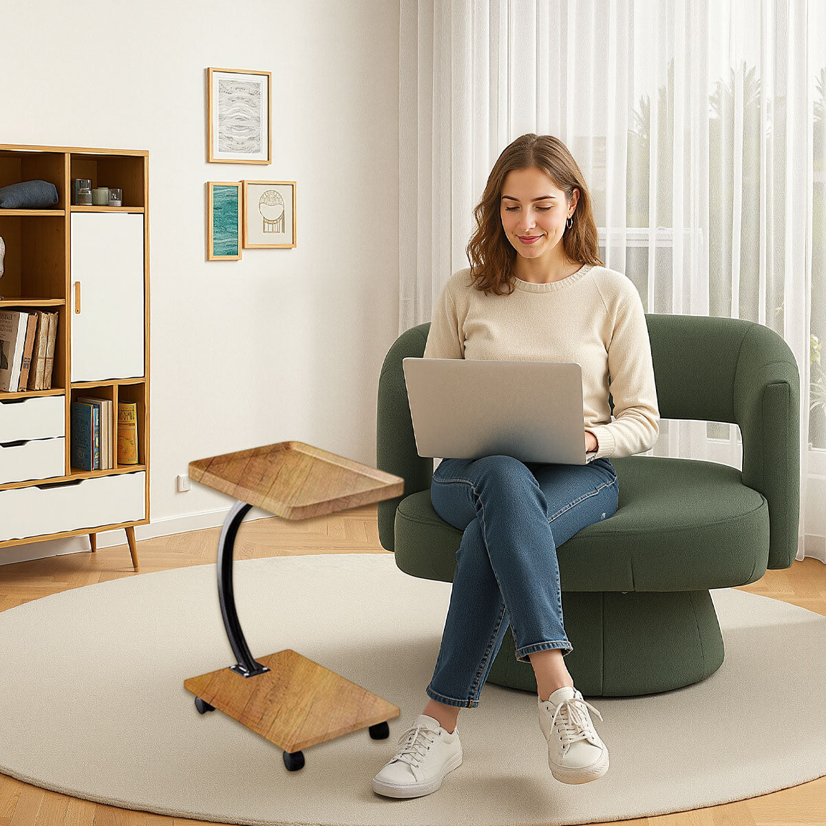 Movable Coffee Side Table Wooden Laptop Desk for Sofa Bedside