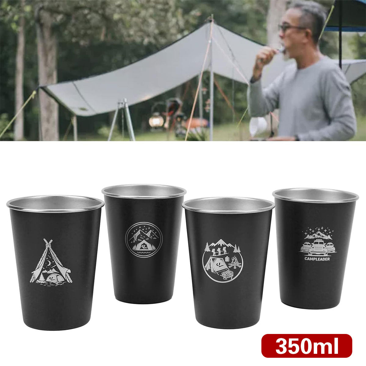 Set of 4 Outdoor 304 Stainless Steel Cups with Bag