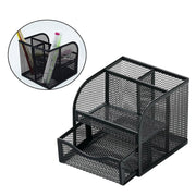 Metal Desktop Organiser Honeycomb Grid with Drawer Black