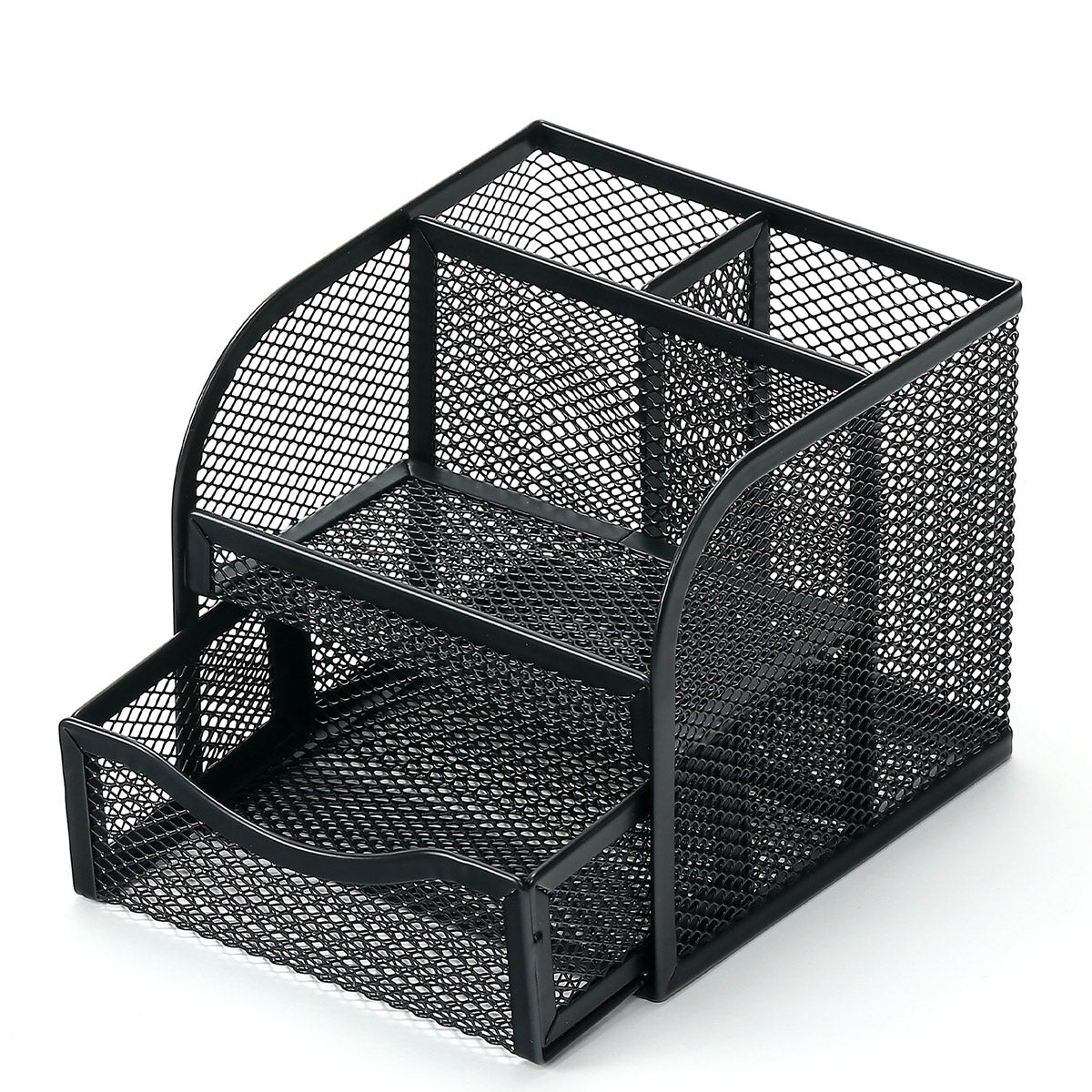 Metal Desktop Organiser Honeycomb Grid with Drawer Black