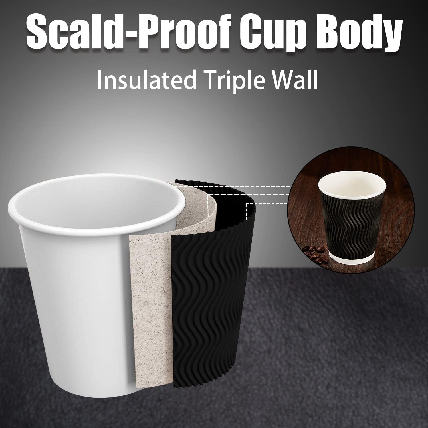50–500 Pcs Disposable Coffee Cups Triple Wall Black Takeaway