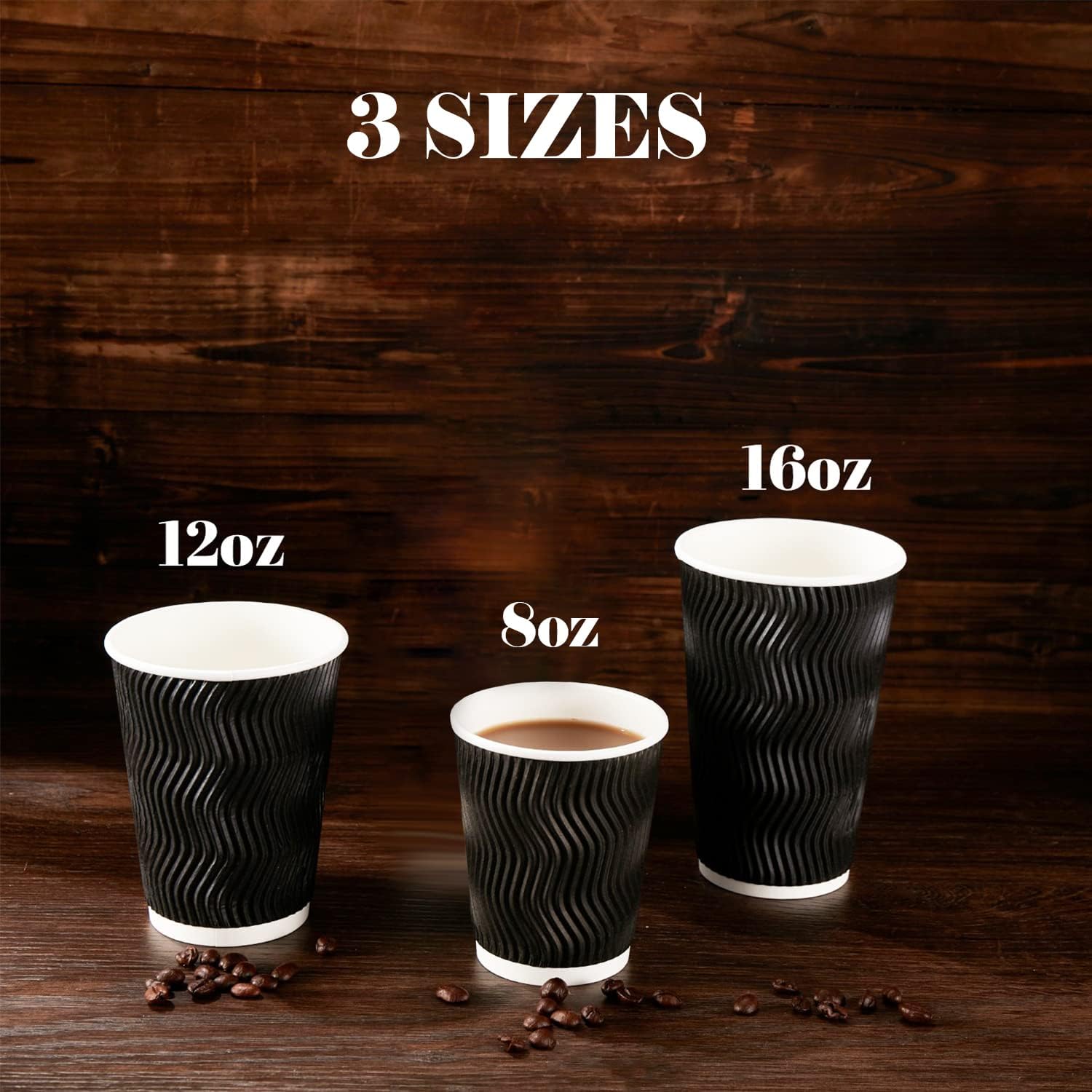 50–500 Pcs Disposable Coffee Cups Triple Wall Black Takeaway
