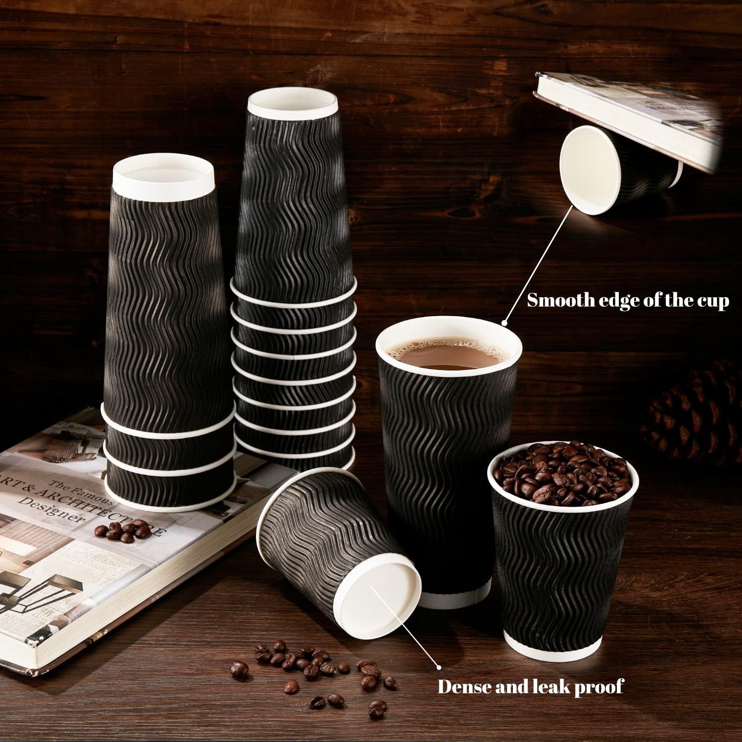 50–500 Pcs Disposable Coffee Cups Triple Wall Black Takeaway