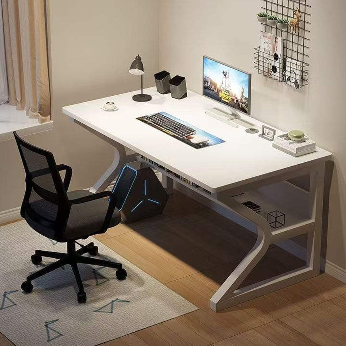Desktop Computer Desk with Bookshelf and Sturdy Steel Frame for Home Office Study