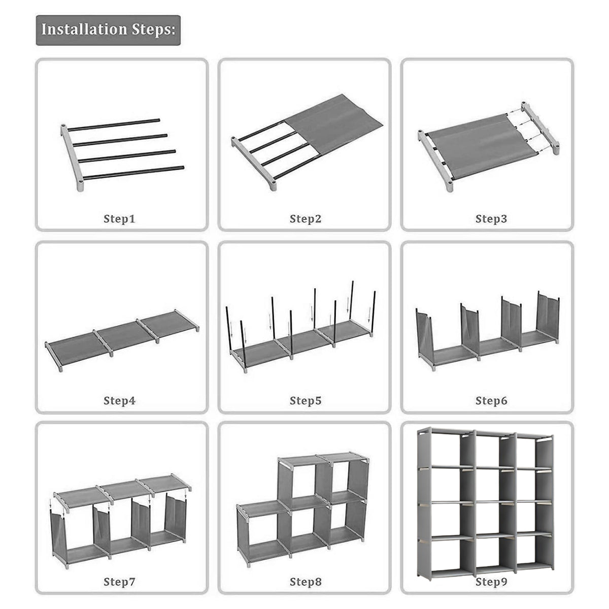 Bookshelf Storage Cabinet Steel Frame 9 or 12 Compartments