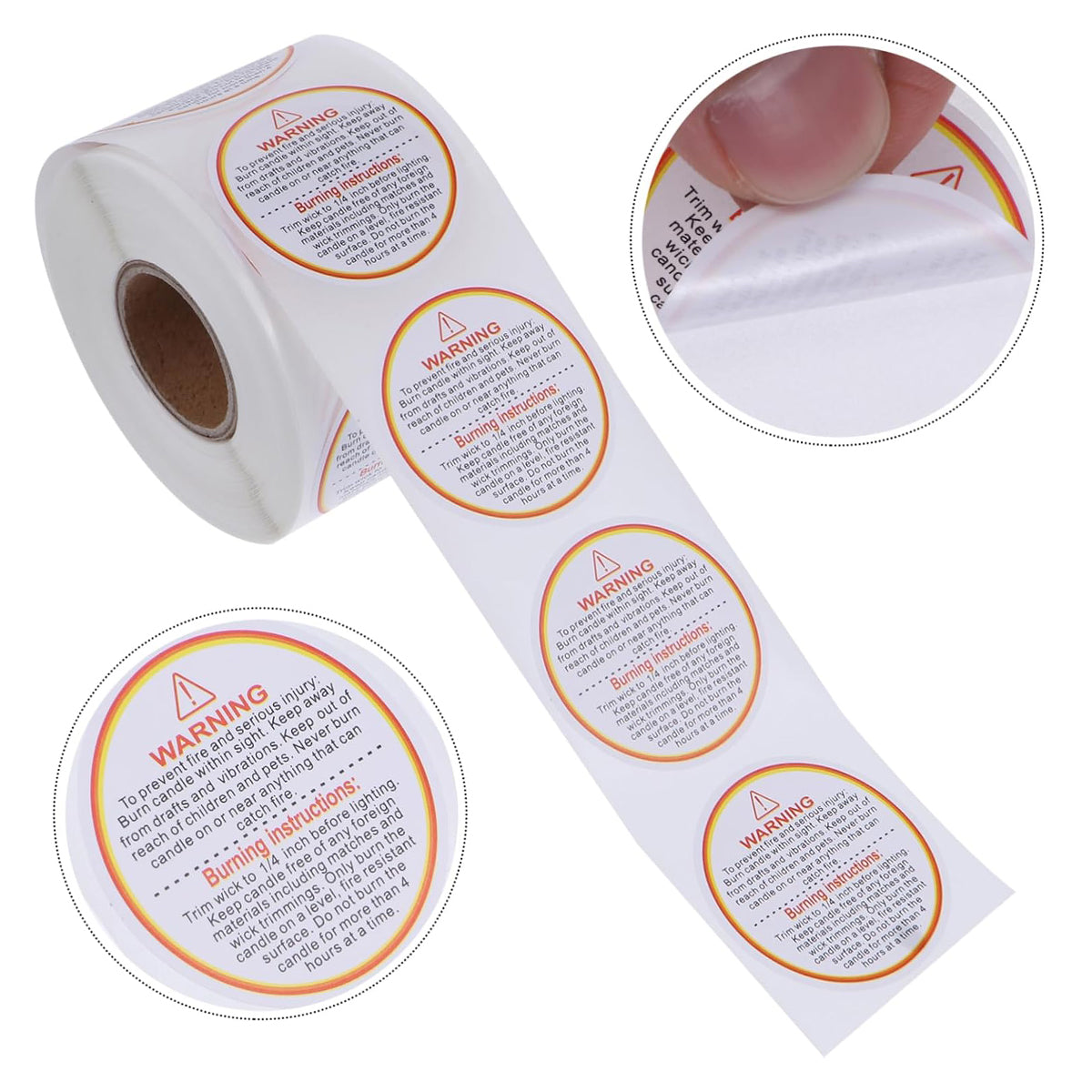 5 Rolls Candle Warning Stickers Fire Safety Decals