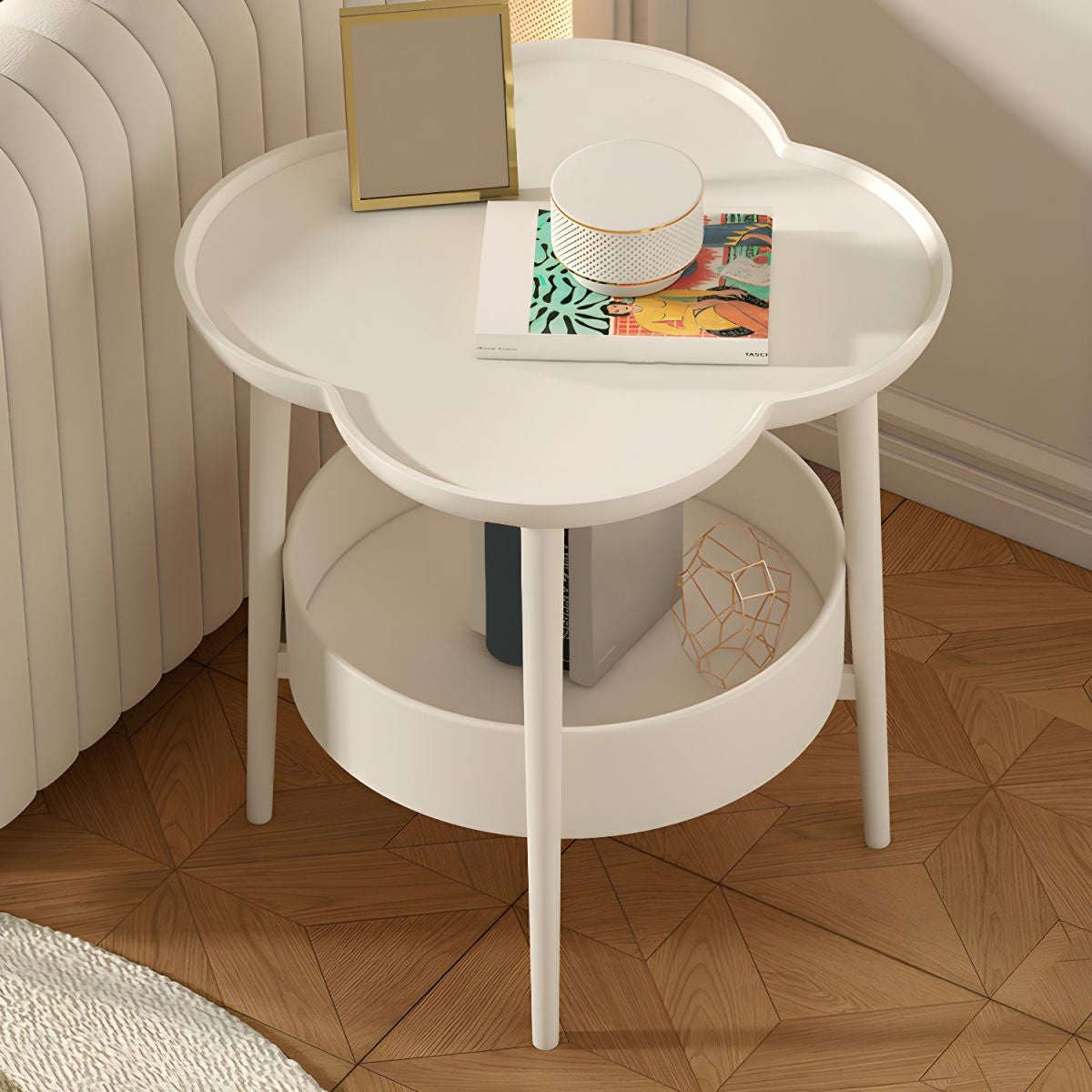 Double Layer Side Table Coffee Table with Clover Top for Break Room