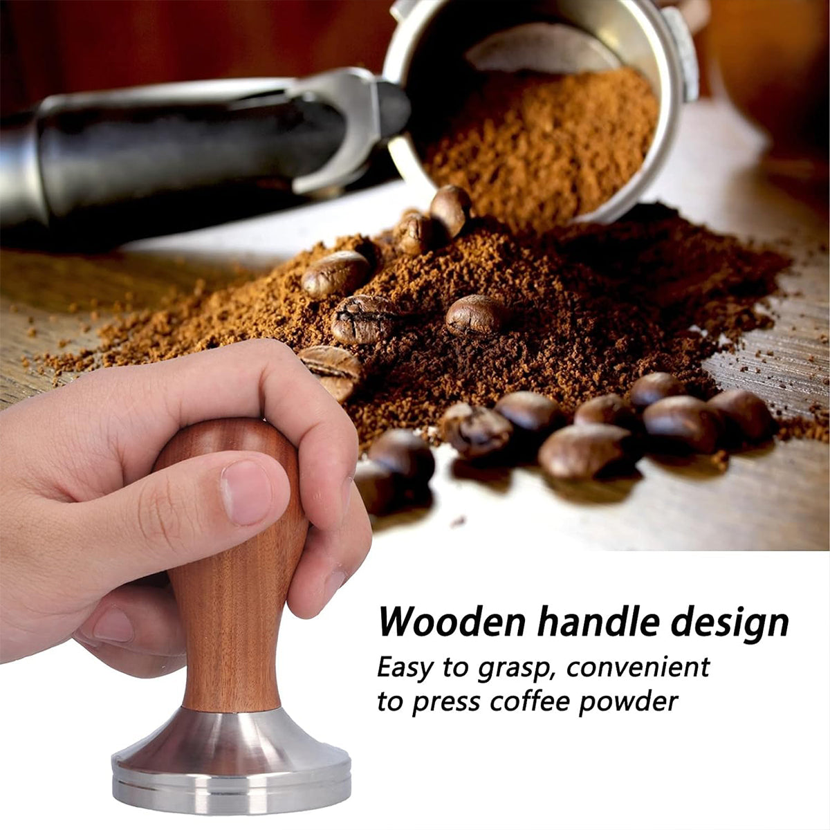 Coffee Tamper Wood Handle 304 Steel 51-58mm