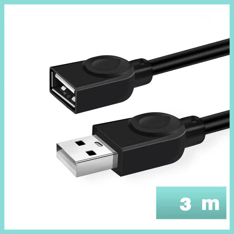 USB Extension Cable 2.0 A Male to Female Long Data Cord Black