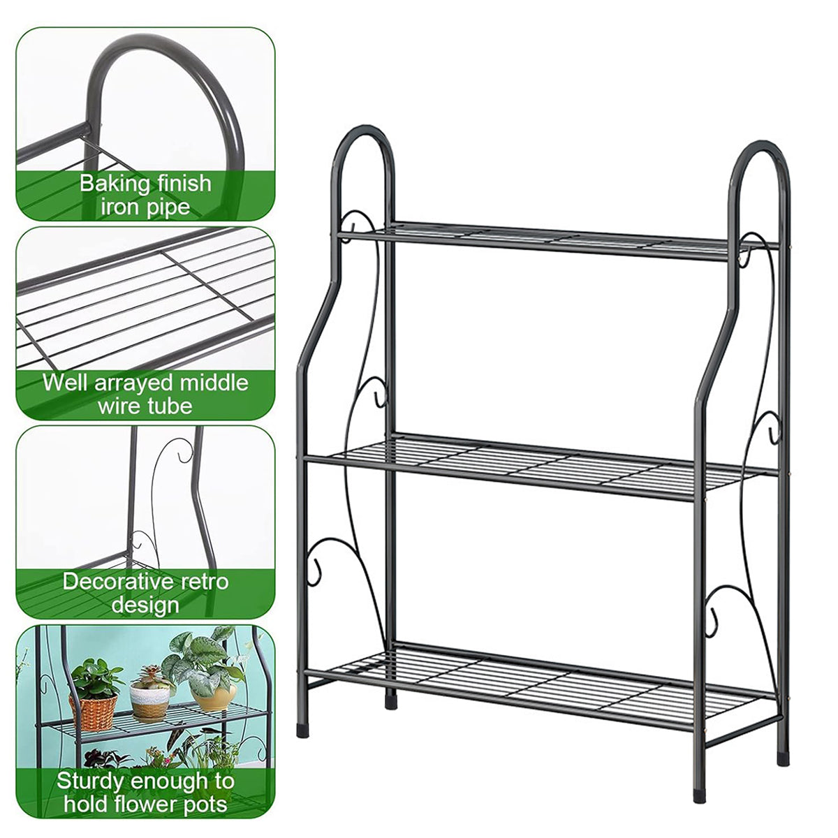 3-Tier Metal Flower Stand for Indoor and Outdoor