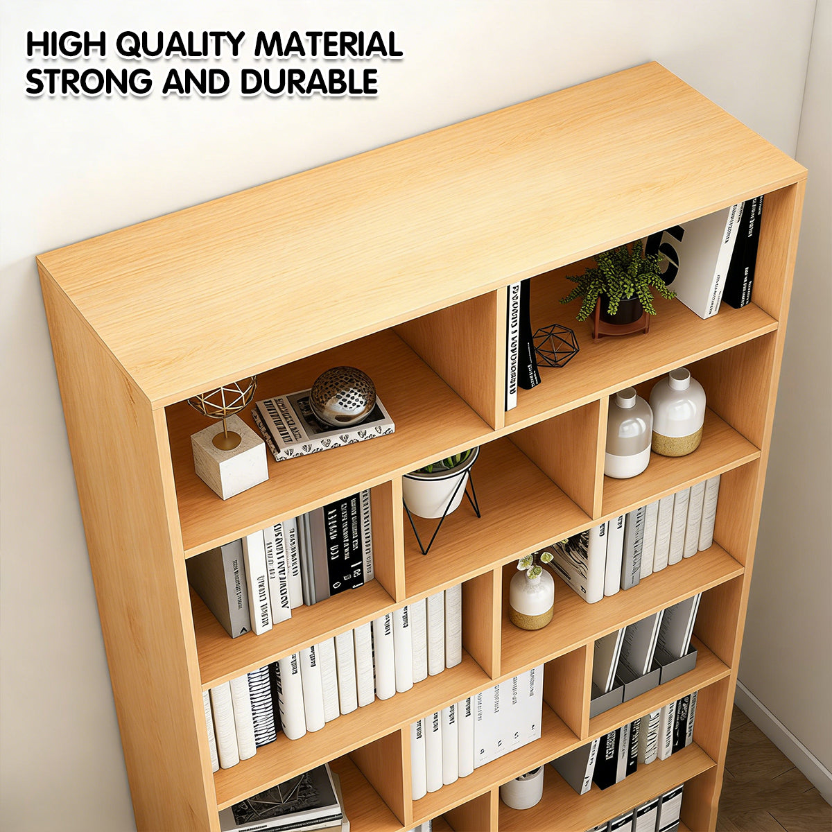 Multi-Layer Floor Bookcase with Grid Shelves