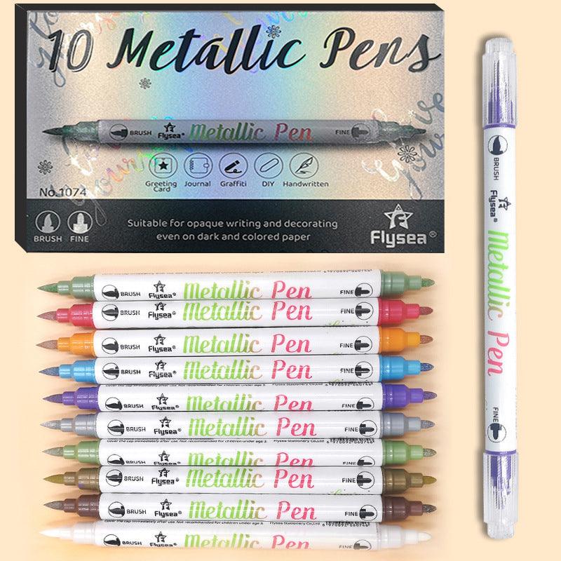 10 Pcs Metallic Marker Pens Double Head Shimmer for Albums