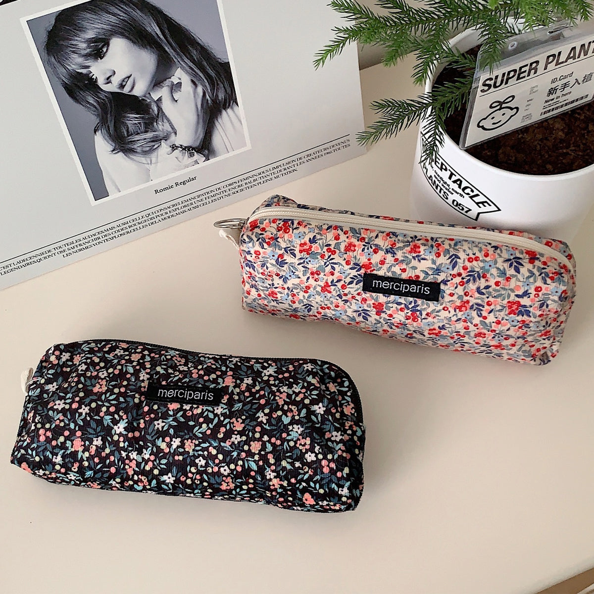 Pencil Case Organiser Bag Large Capacity Corduroy Zipper