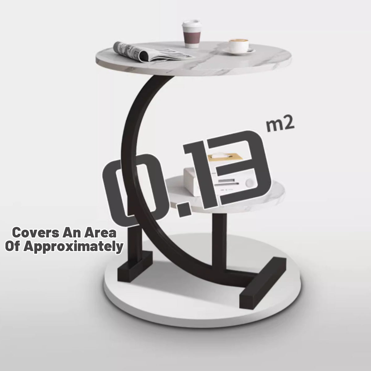 Mobile Round Side Table with Two Tier Storage