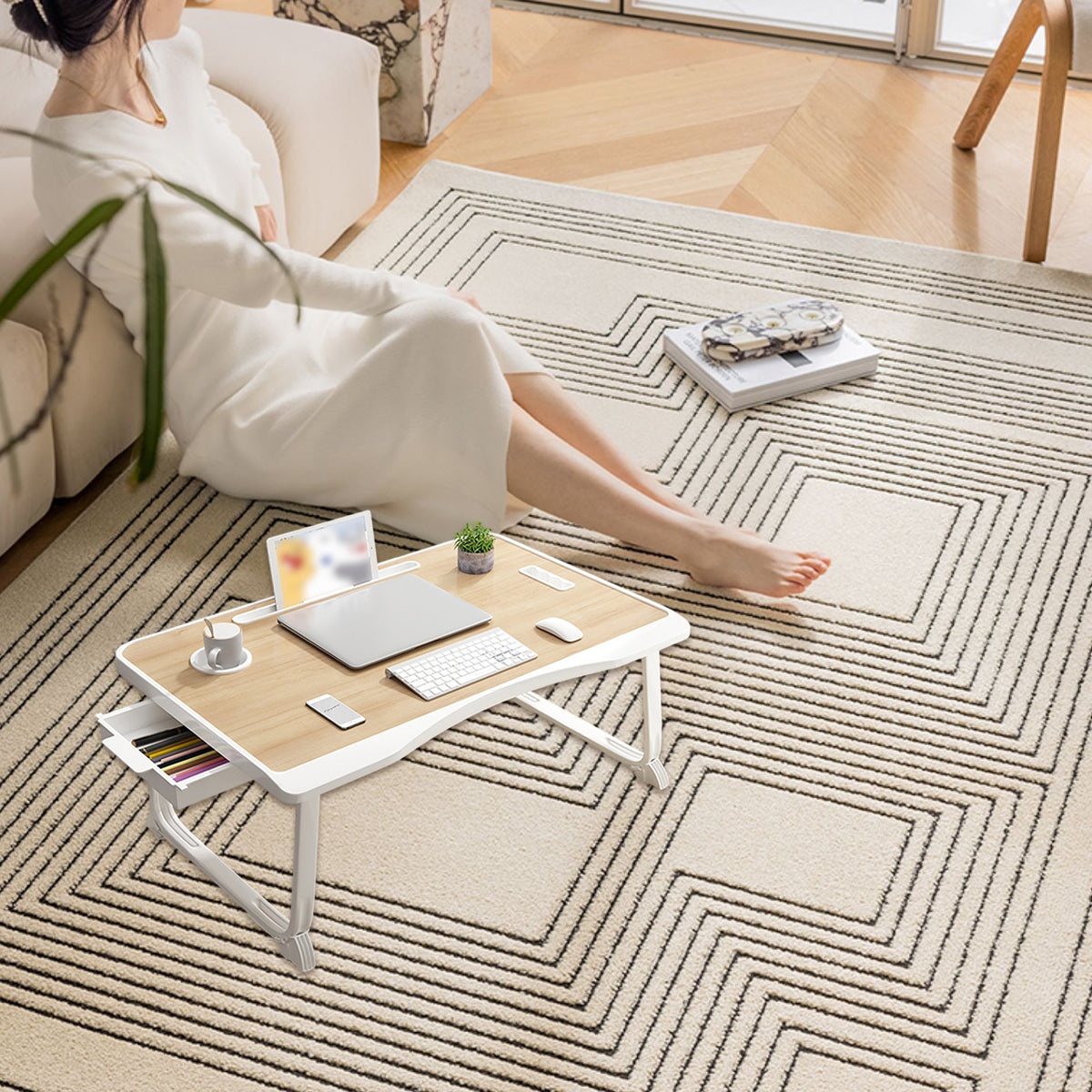 Folding Bed Desk Small Computer Table with Drawer for Study and Bedroom