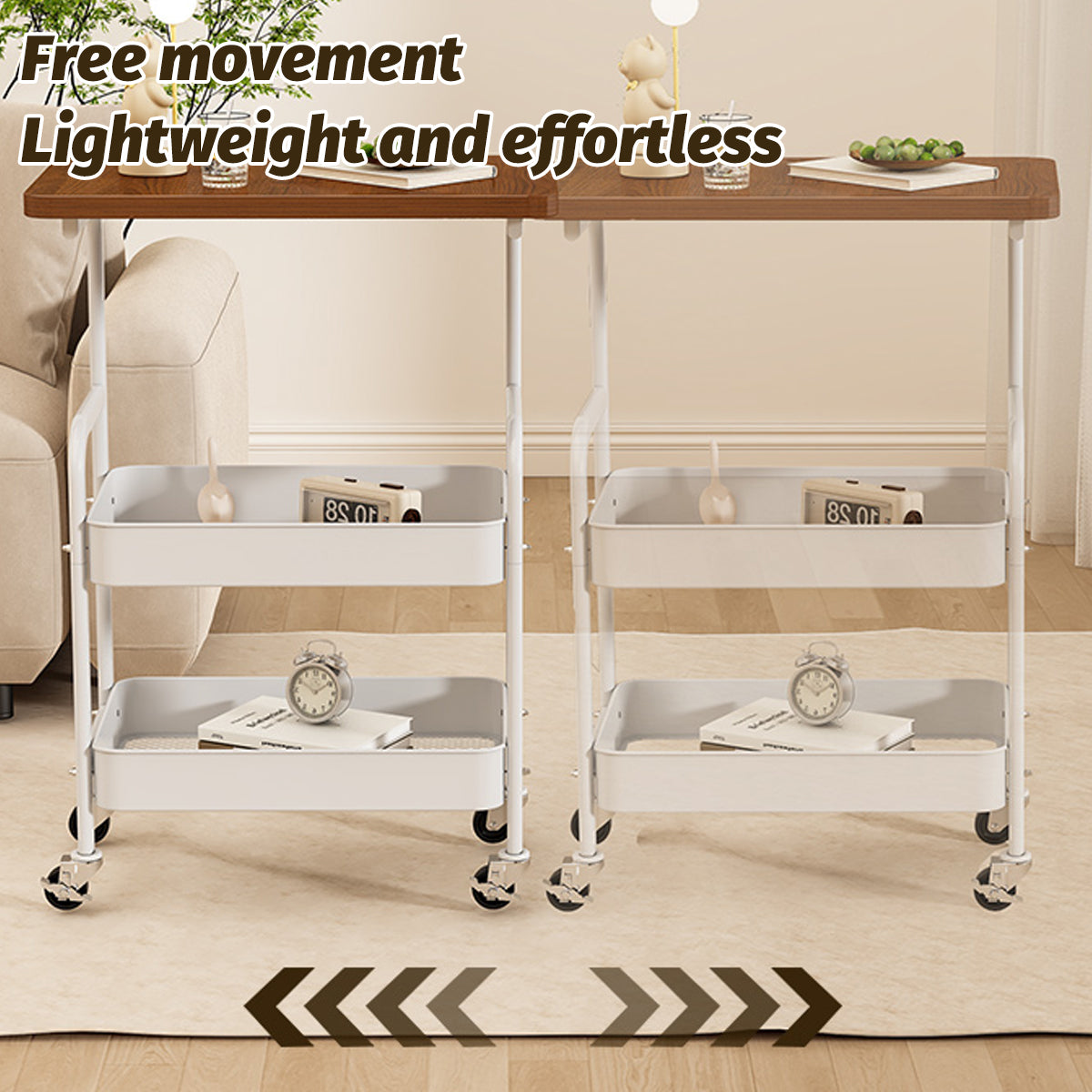 Multi Layer Coffee Table with Rolling Wheels Storage Rack