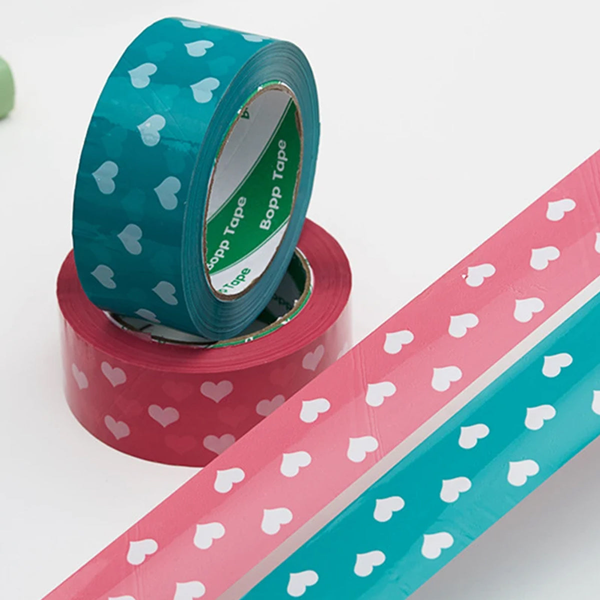 5 Rolls Cute Heart Design Packing Tape Adhesive Set Pink & Blue