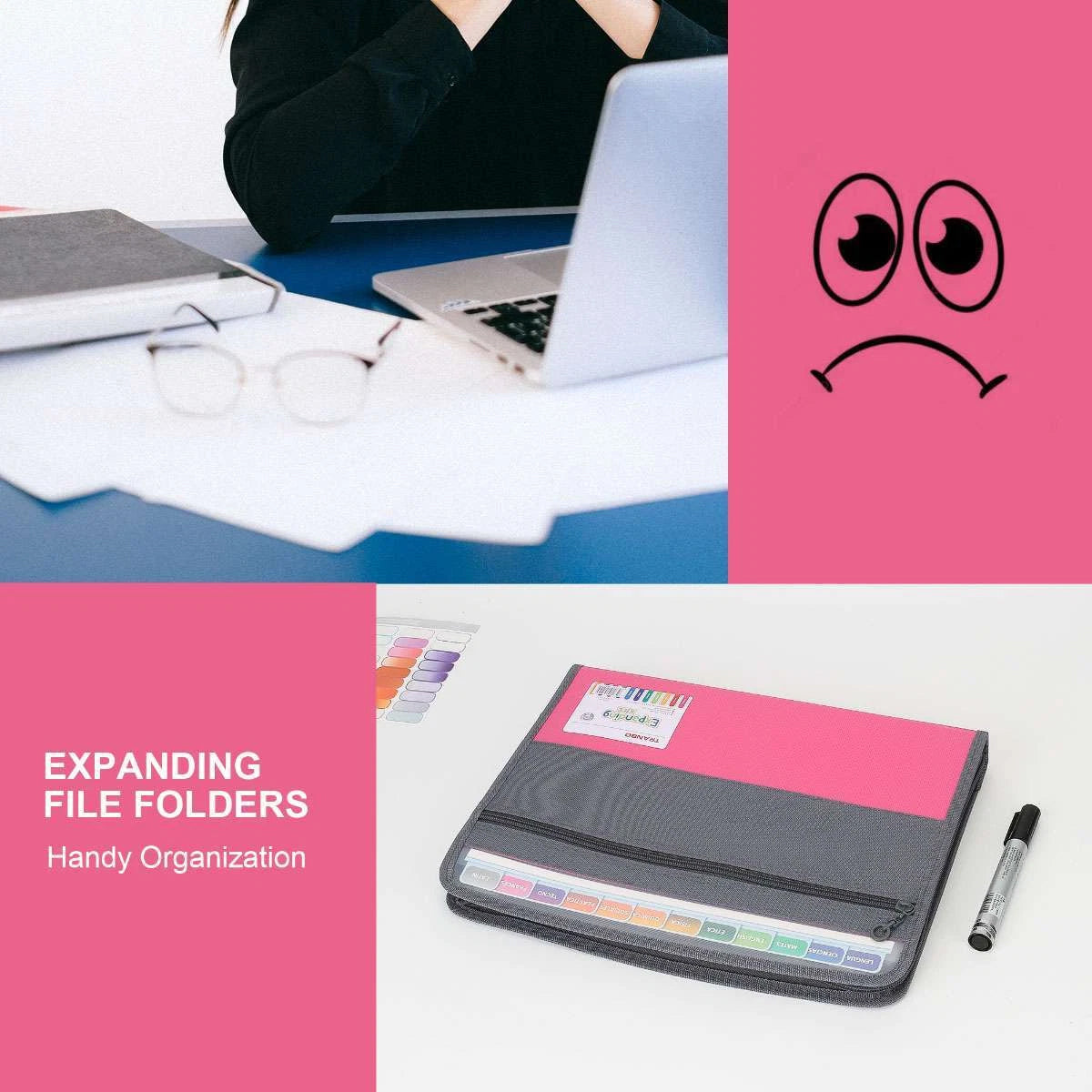 Accordion File Folder 13 Pockets Double Zipper Waterproof