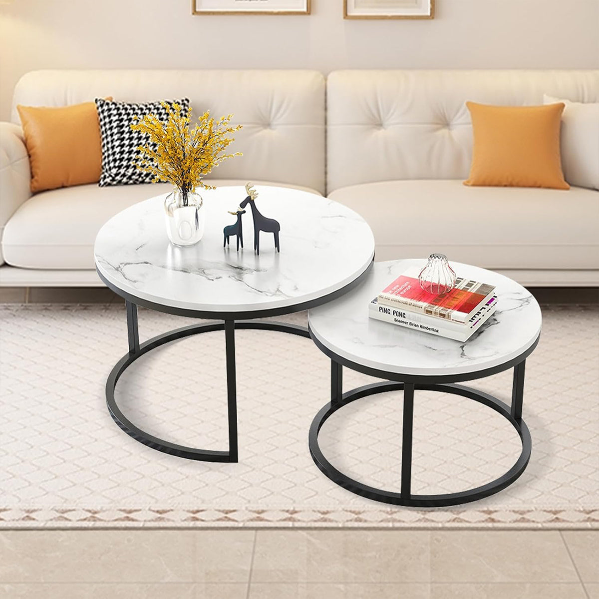 2-Piece Round Nesting Coffee Table Modern Living Room