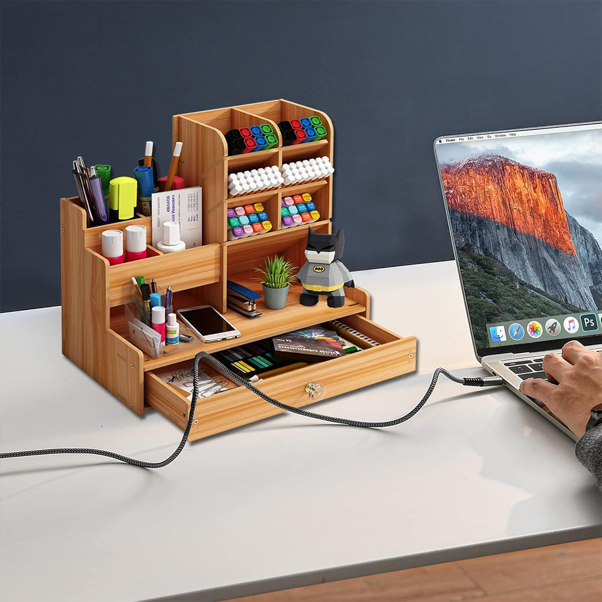 Desktop Office Organizer with Drawer and Pen Holder
