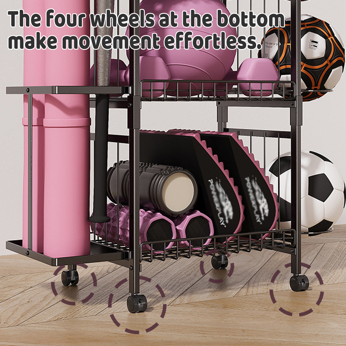 Sports Equipment Storage Rack on Wheels