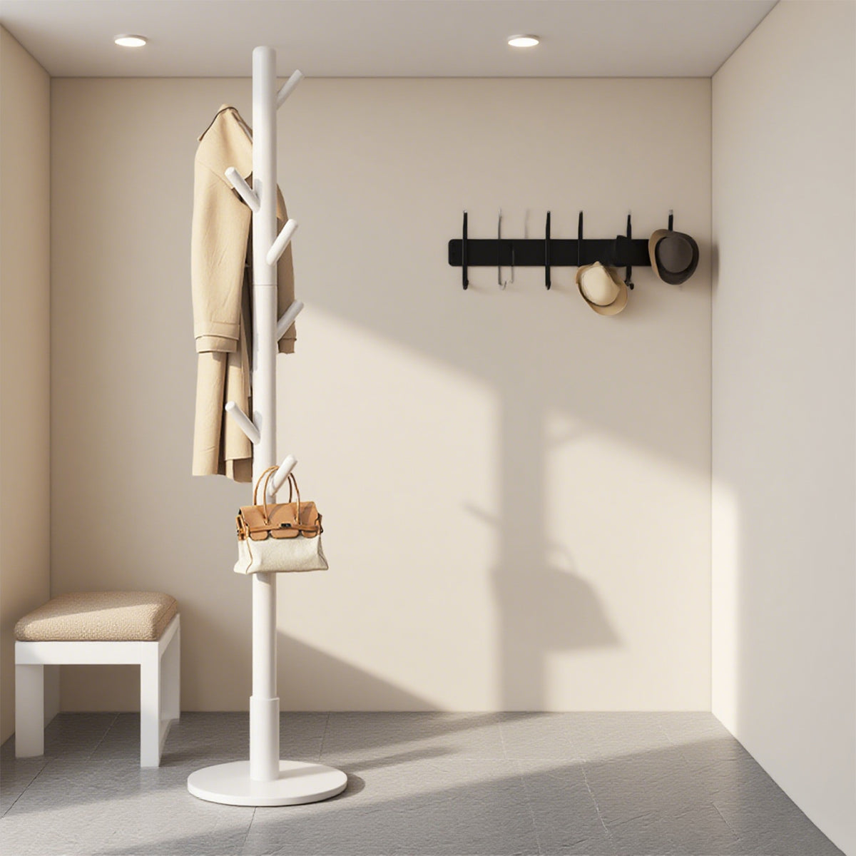 Solid Wood Clothes Hanger Floor Coat Rack with 8 Hooks