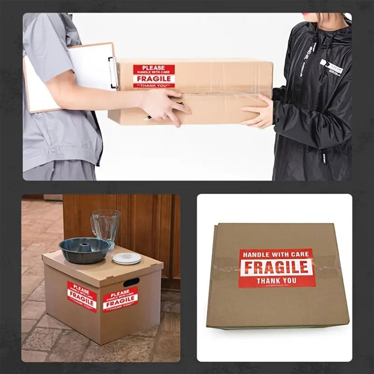 4 Rolls Fragile Warning Label Stickers Red Handle With Care