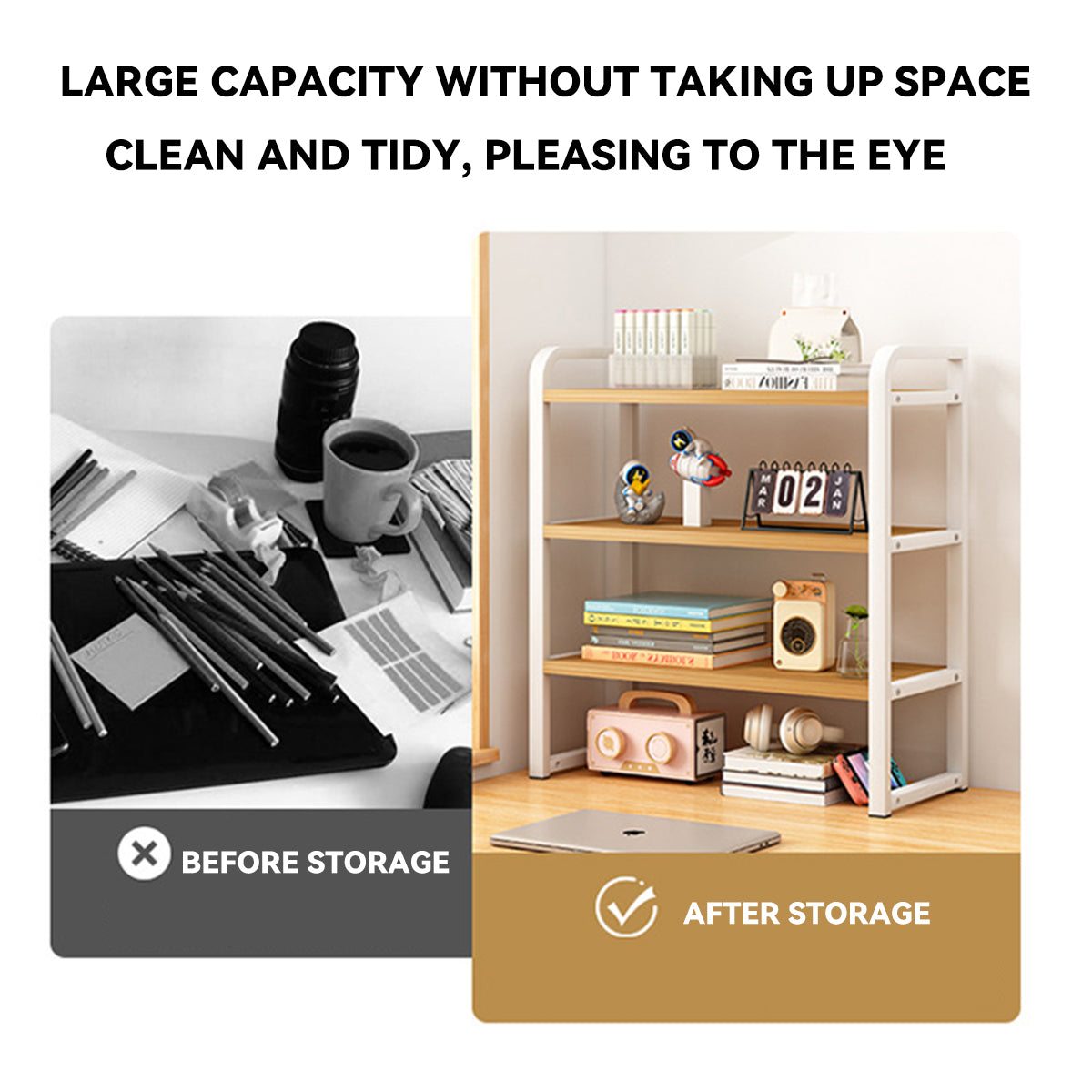 3-Tier Desktop Storage Rack Steel Frame for Books