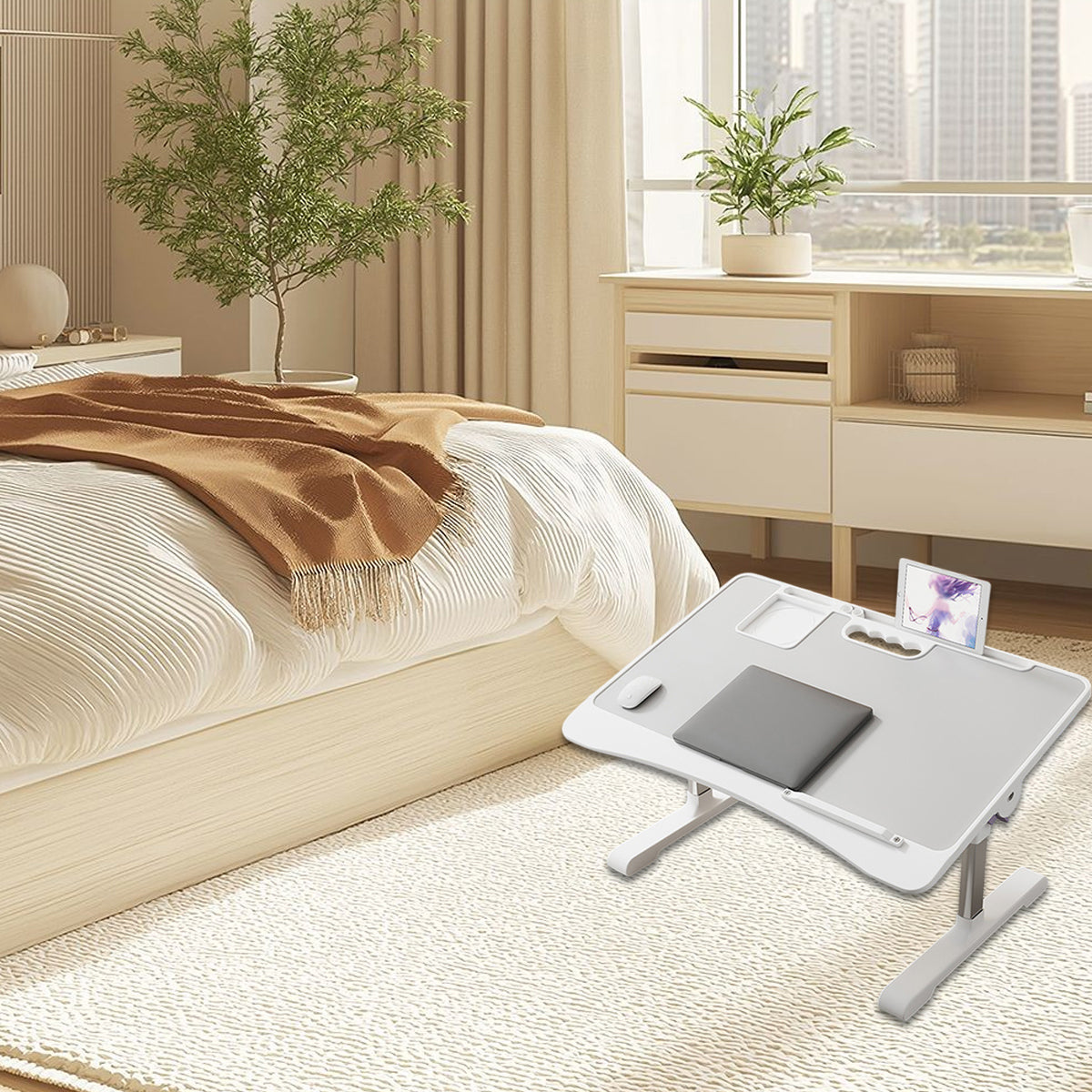 Adjustable Folding Overbed Desk with Tilt Top for Study Use