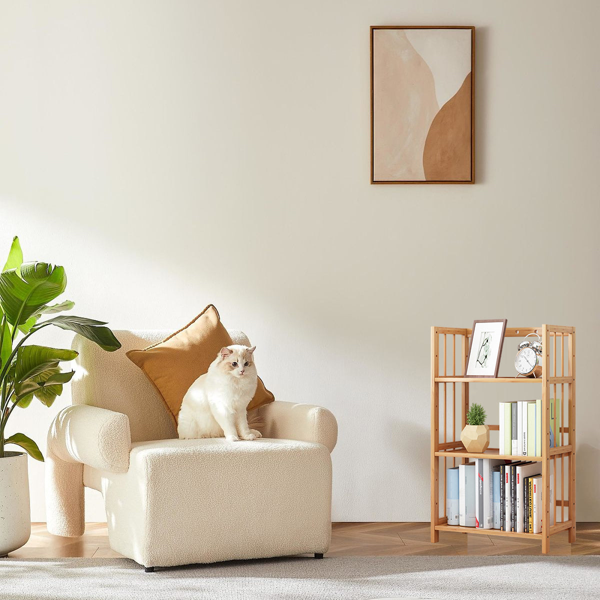 Three Layer Bamboo Bookshelf Floor Rack for Home and Office