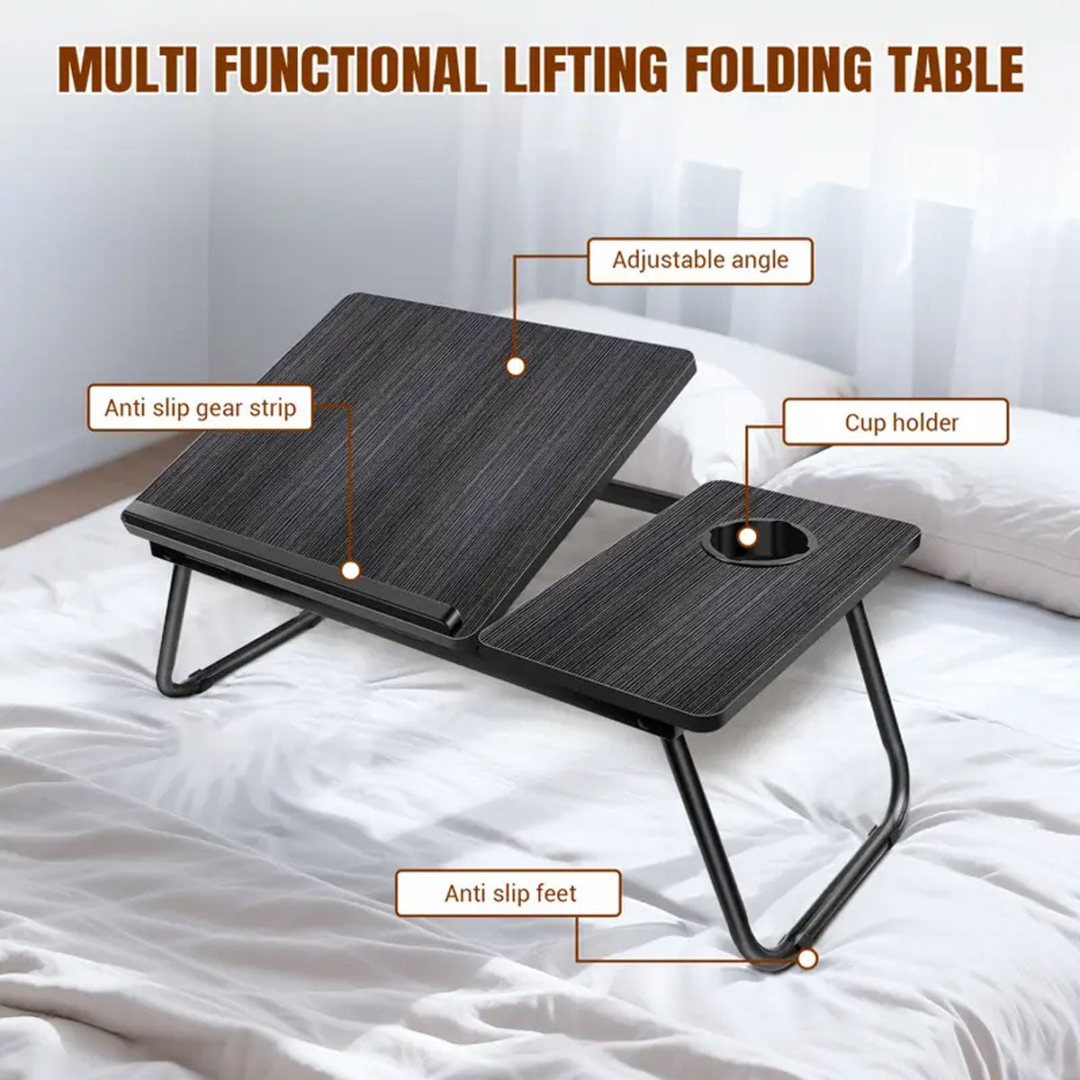 Small Foldable Bedside Table Portable Desk with Adjustable Angle