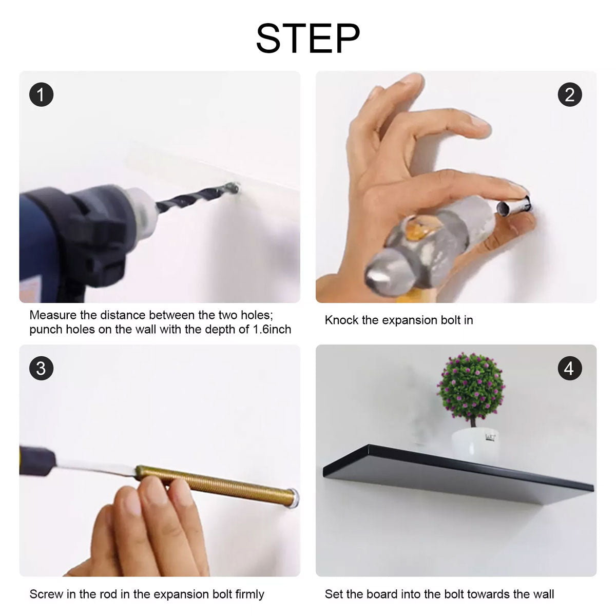 4 Pcs Wooden Floating Wall Shelves White Decorative Set