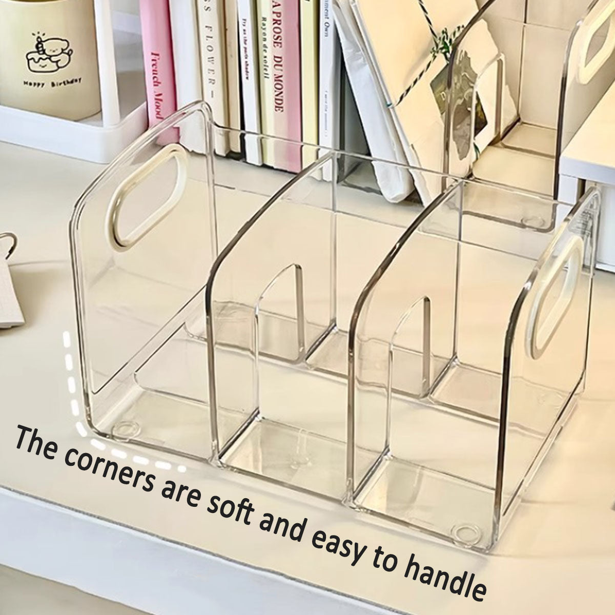 Acrylic Book Stand Transparent Storage Box with Pen Holder