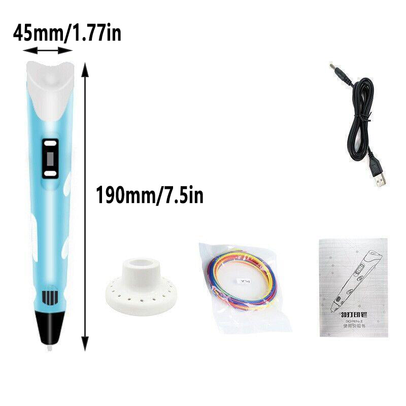 3D Printing Pen with LCD Screen USB and 3 Filaments