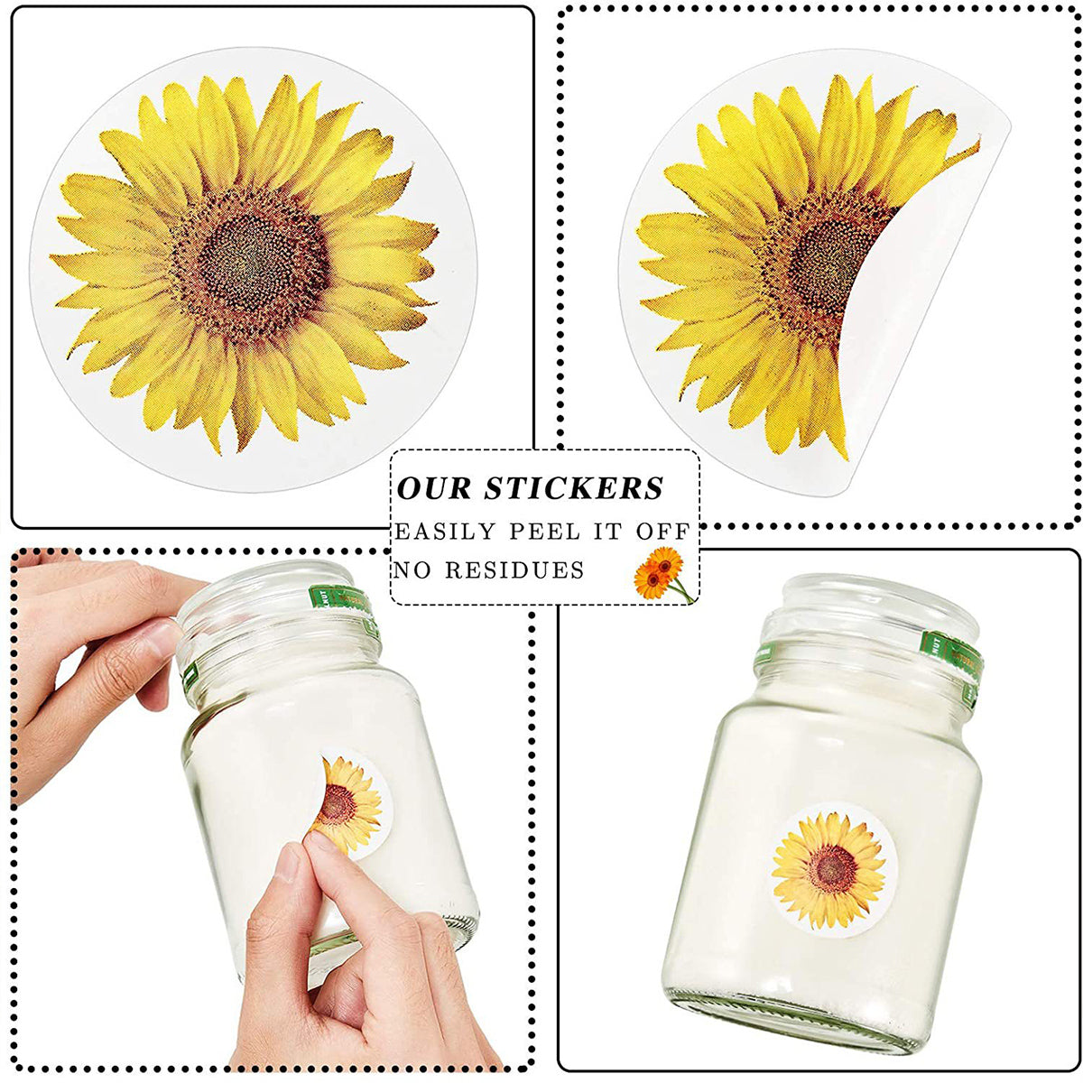 2 Rolls Sunflower Decorative Stickers Self-Adhesive Labels
