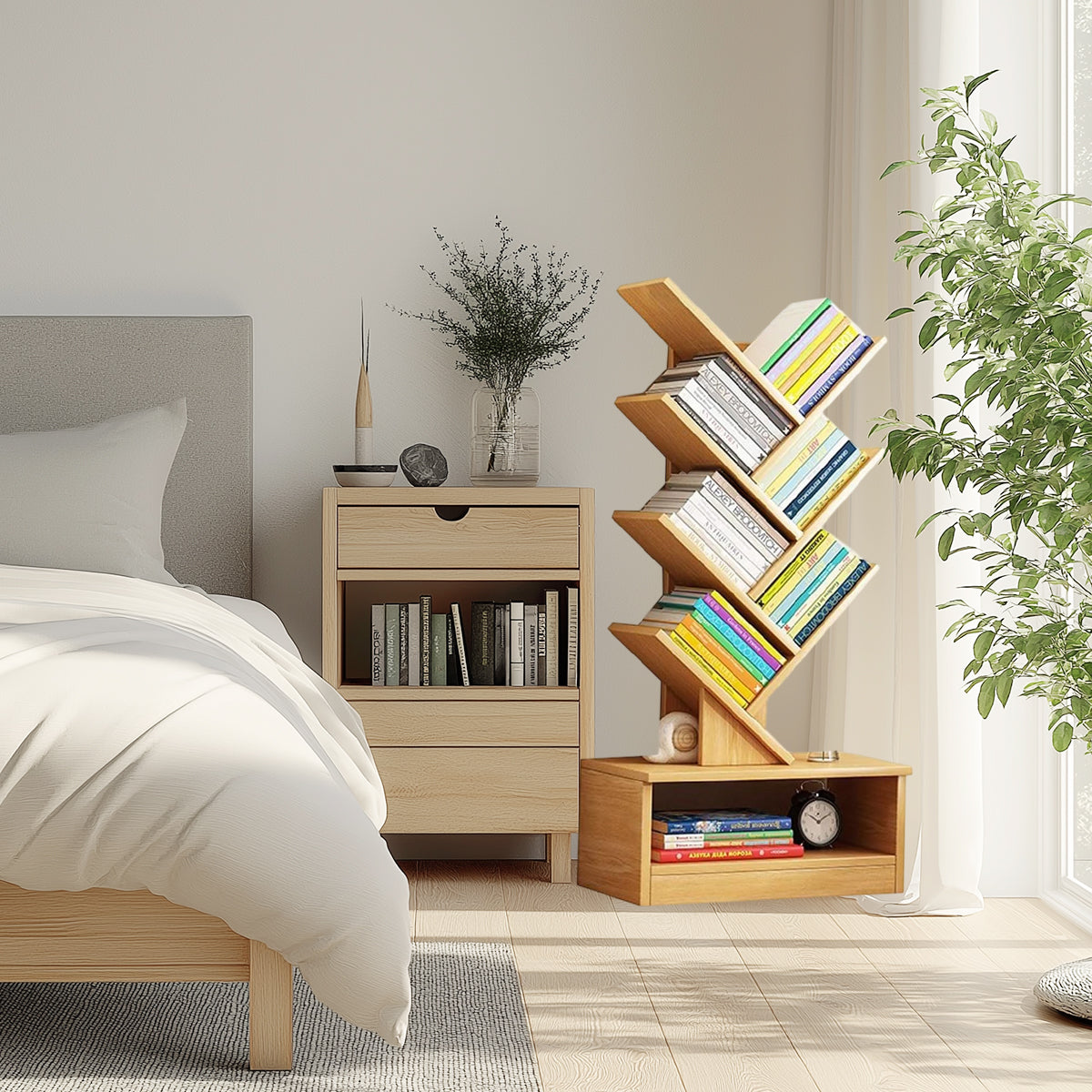 8-Shelf Tree Bookshelf with Modern Wood Design