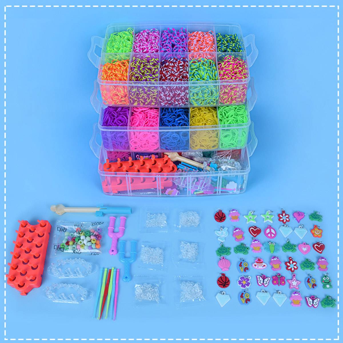 15000 Pcs Rainbow Rubber Bands with Storage Case