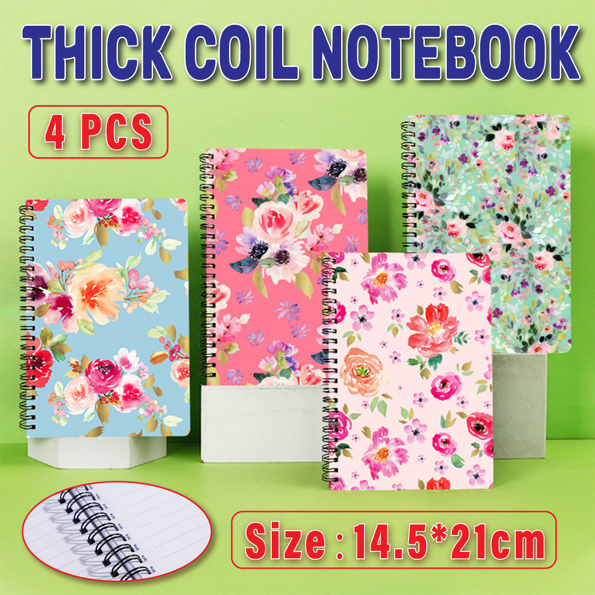 4 Pcs Loose-Leaf Notebooks Vintage Floral Thick Paper