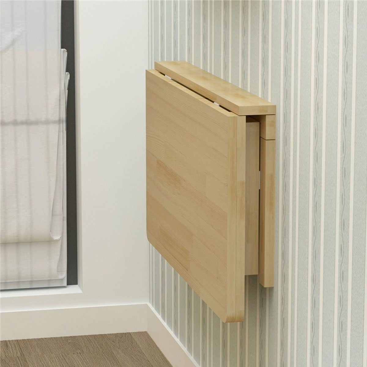 Wall-Mounted Foldable Wood Table with Space-Saving Design