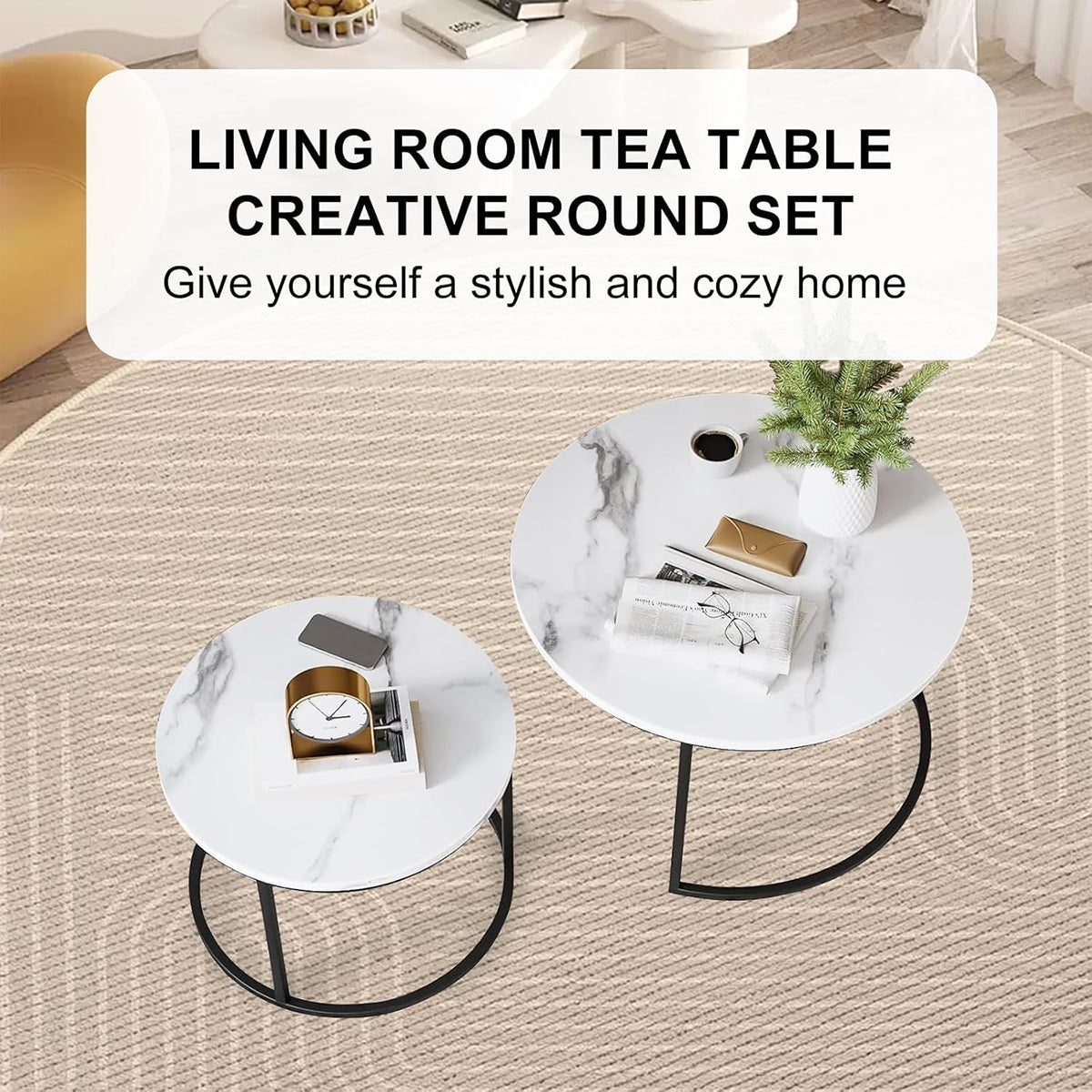 2-Piece Round Nesting Coffee Table Modern Living Room