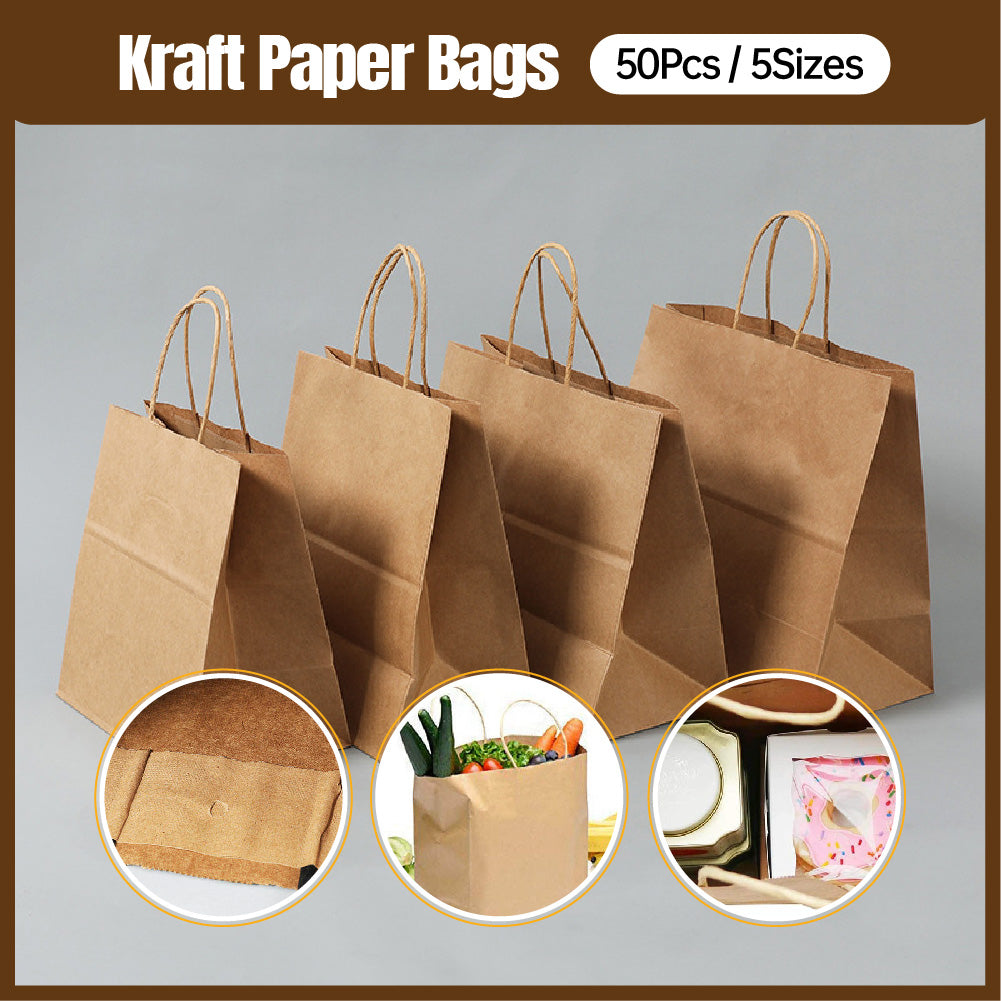 50pcs Kraft Paper Gift Bags with Rope Handles
