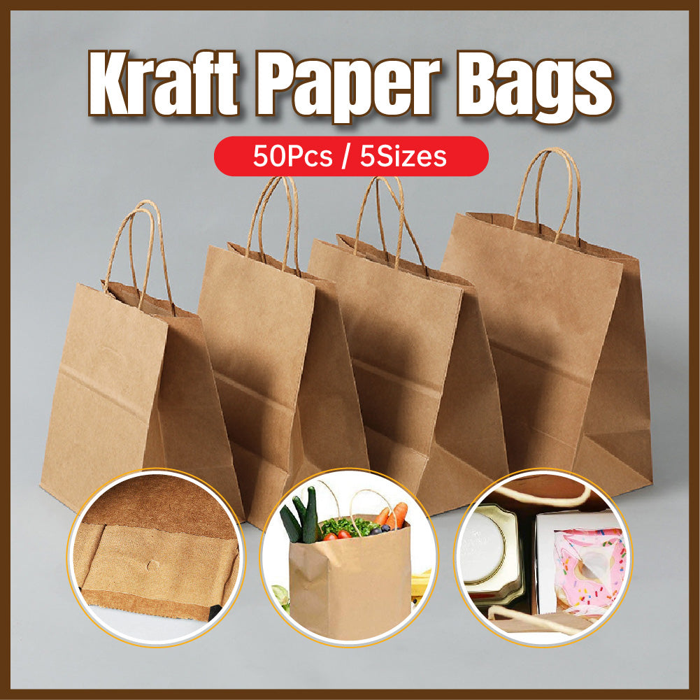 50pcs Kraft Paper Gift Bags with Rope Handles