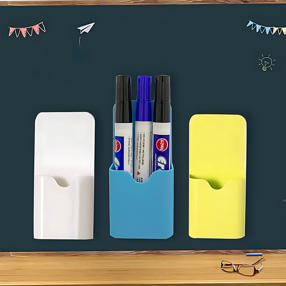Magnetic Pen Holder Box Plastic Marker Organizer for Whiteboard or Fridge
