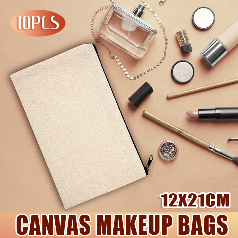 10 Pcs Canvas Makeup Bags Blank DIY Zipper Pouch Set